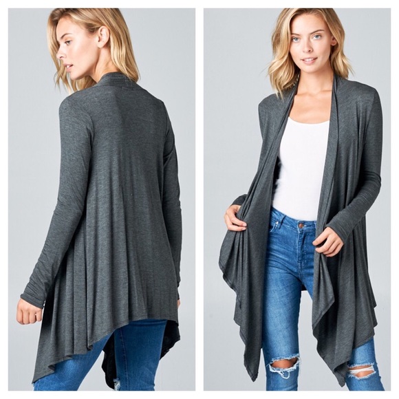 belleamejanice Sweaters - Solid Rayon Jersey Long Sleeve Cascade Cardigan belleamejanice Sweaters - Solid Rayon Jersey Long Sleeve Cascade Cardigan